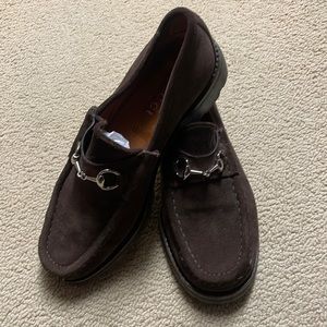 Gucci designer suede chocolate brown loafers